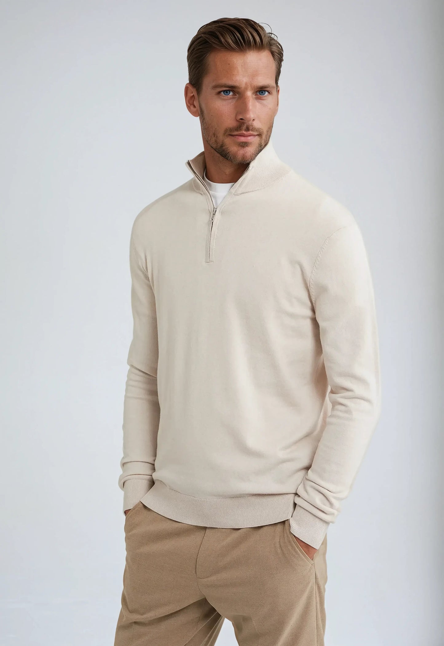 Light Beige Mens Pullover Sweater