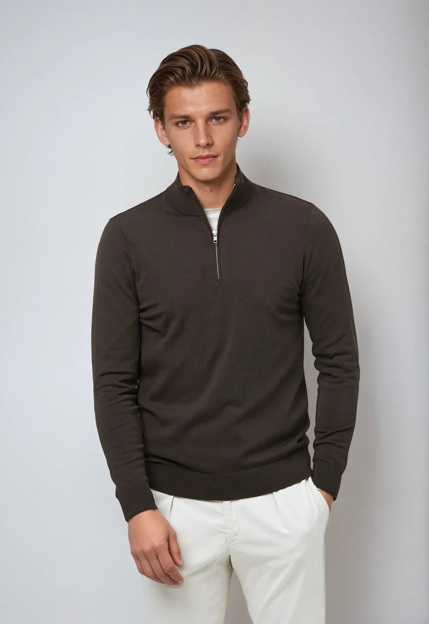 Comfortable Chocolate Brown Sweater Jacket - OutfitLondon