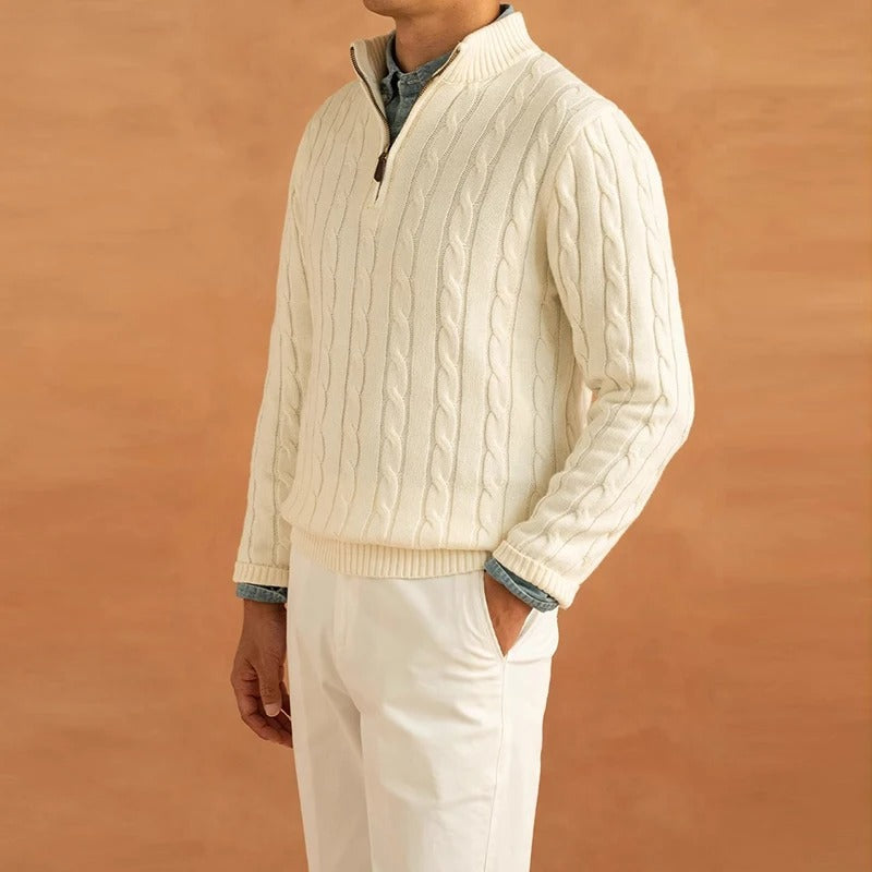 Soft Crew Neck Half Zip Knit Sweater - OutfitLondon