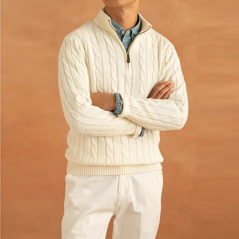 Soft Crew Neck Half Zip Knit Sweater