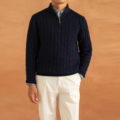 Soft Crew Neck Half Zip Knit Sweater