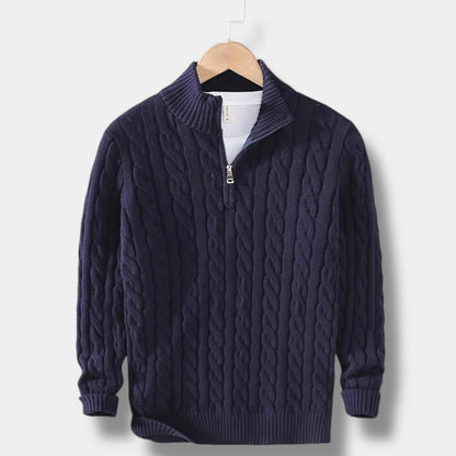 Soft Crew Neck Half Zip Knit Sweater