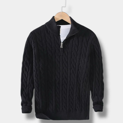 Soft Crew Neck Half Zip Knit Sweater
