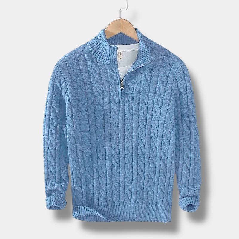 Soft Crew Neck Half Zip Knit Sweater