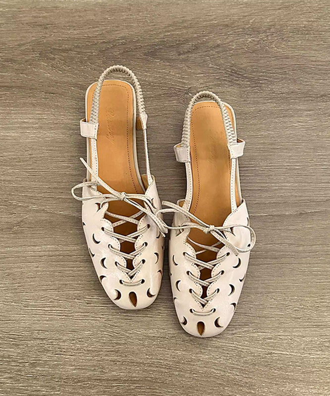 Women's Beige Lace Up Sandals Faux Leather Cushioned Insole - OutfitLondon