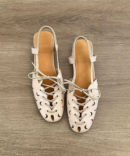 Women's Beige Lace Up Sandals Faux Leather Cushioned Insole - OutfitLondon
