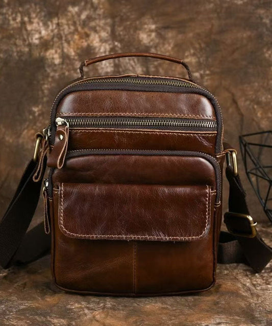 Men's Leather Crossbody Bag Durable Zippered Messenger - OutfitLondon