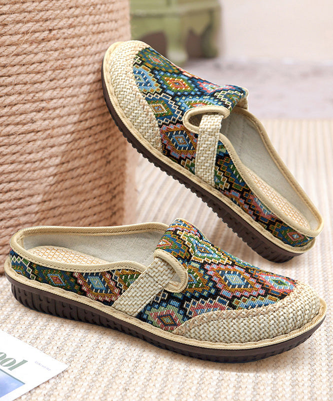 Women's Green Linen Sandals Cushioned Insole Rubber Sole - OutfitLondon