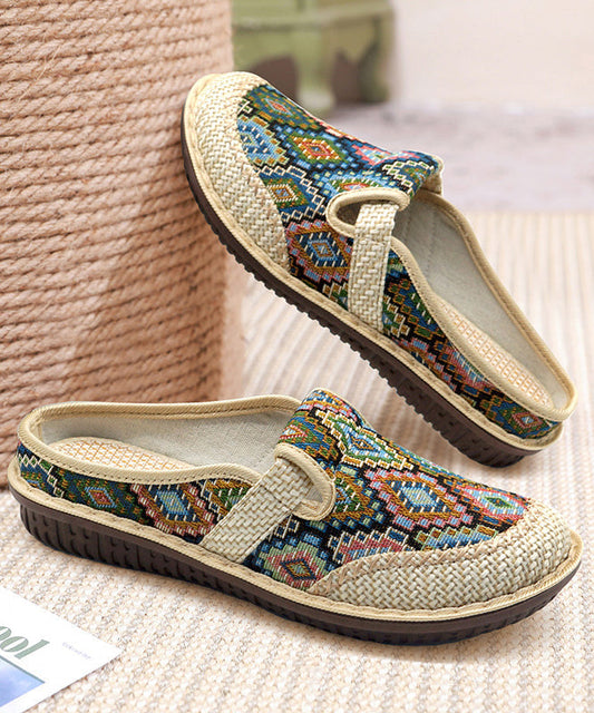 Women's Green Linen Sandals Cushioned Insole Rubber Sole - OutfitLondon