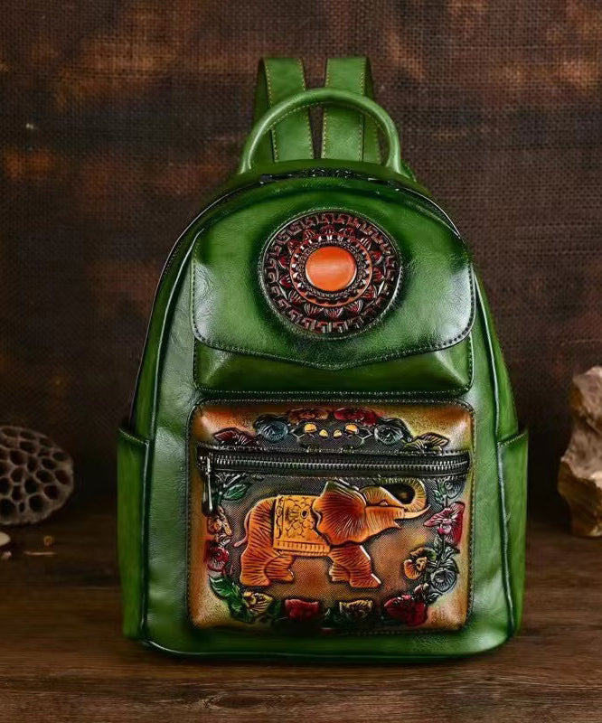 Leather Backpack Handcrafted Large Green - OutfitLondon
