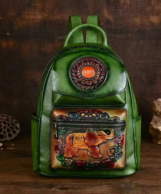 Leather Backpack Handcrafted Large Green - OutfitLondon
