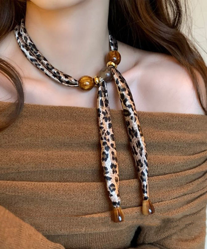 Beaded Scarf And Necklace Set Khaki Boho Chic - OutfitLondon