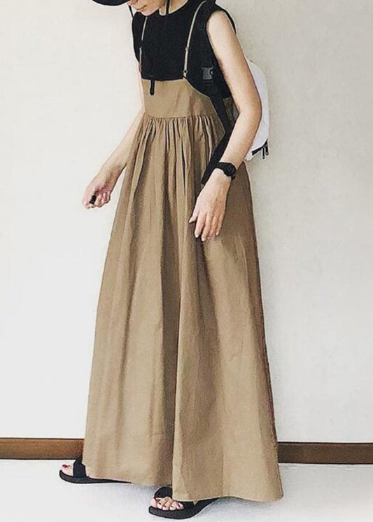 Women's Handcrafted Maxi Dress Spaghetti Straps Khaki - OutfitLondon