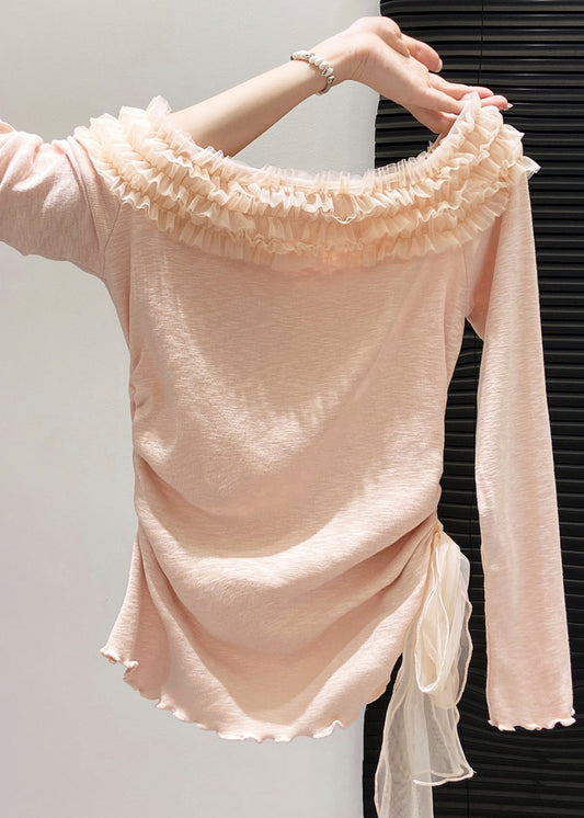 Women's Cotton Blouse Pink Ruffle - OutfitLondon