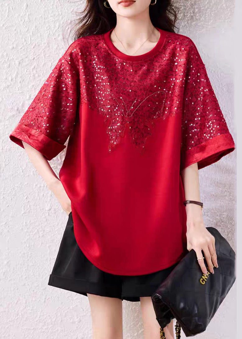 Women's Red Cotton T Shirt Loose Fit Comfortable - OutfitLondon