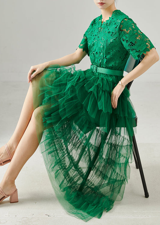 Women's Green Lace Tulle Tunic Dress Lightweight - OutfitLondon