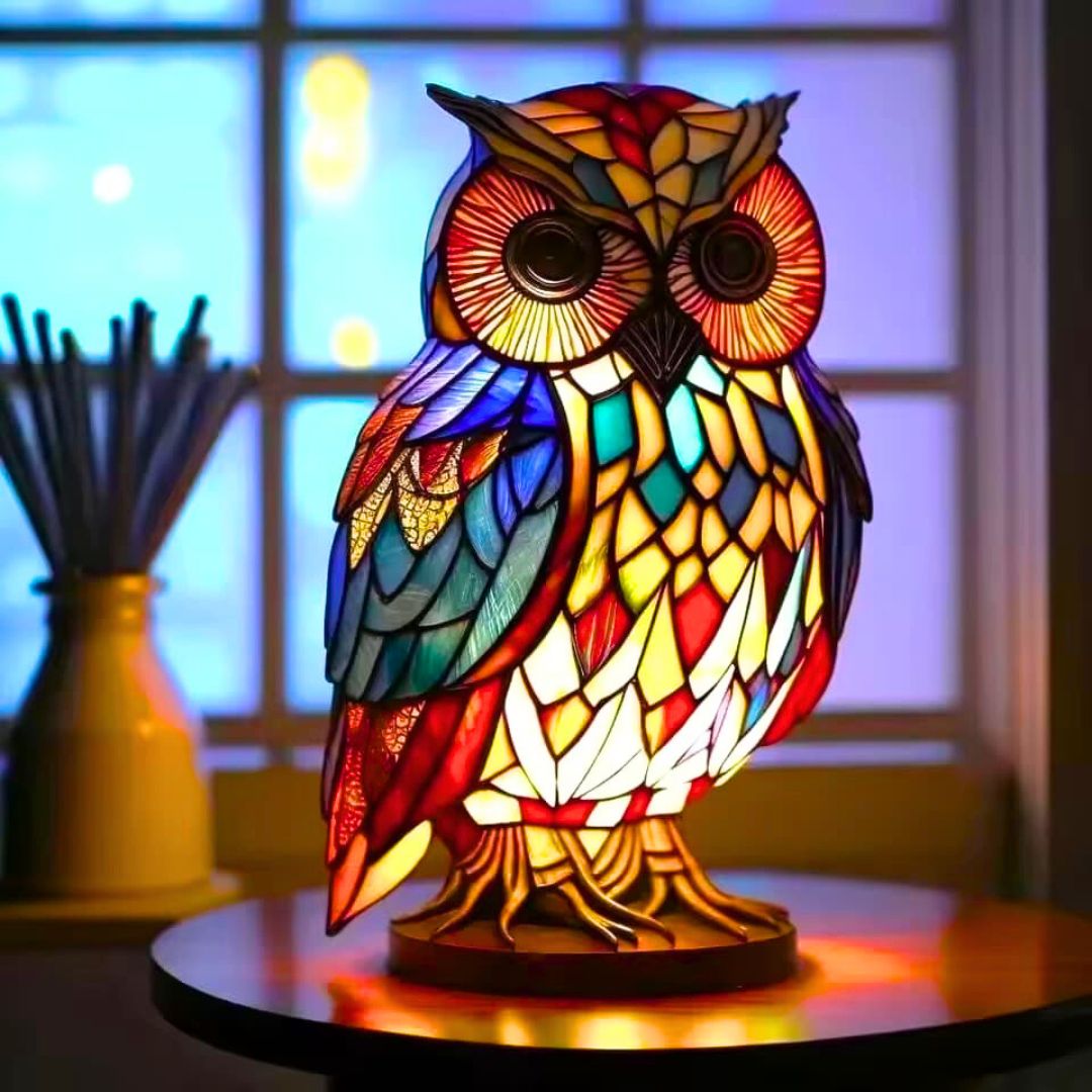 Rustic Wood Owl Desk Lamp Decor - OutfitLondon