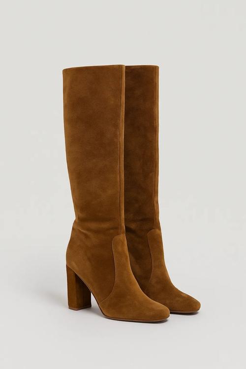 Women's Elegant Leather Knee-High Block Heel Boots