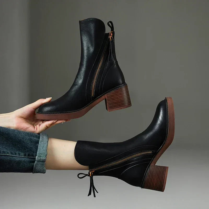 Elegant Ladies Low Heel Ankle Boots - OutfitLondon