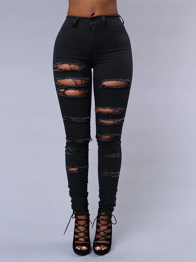 Trendy High Waisted Skinny Ripped Women's Jeans - OutfitLondon