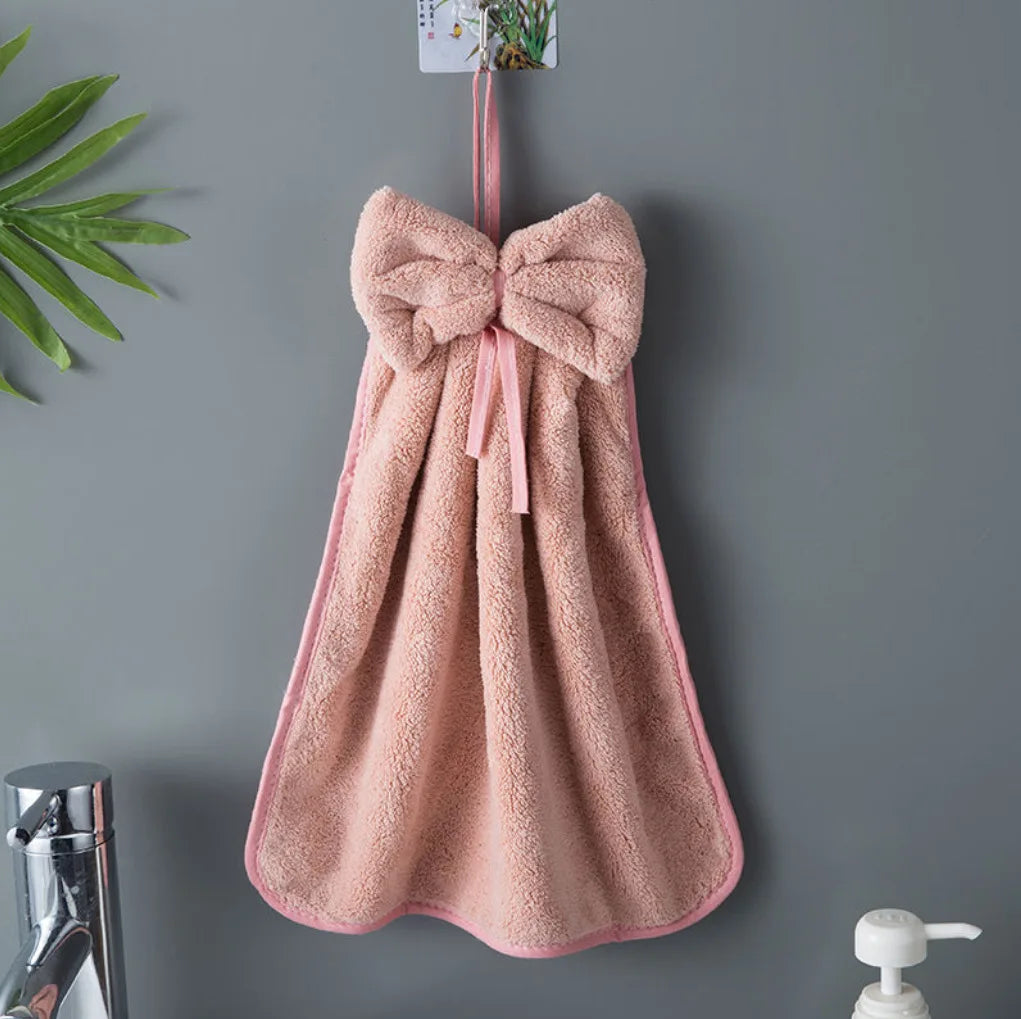Coral Velvet Towels With Bow Charm