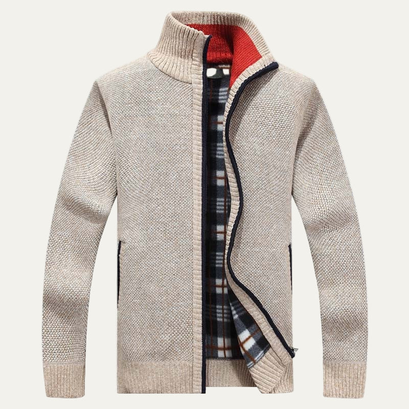 Men's Textured Crew Neck Zip Sweater Jacket - OutfitLondon