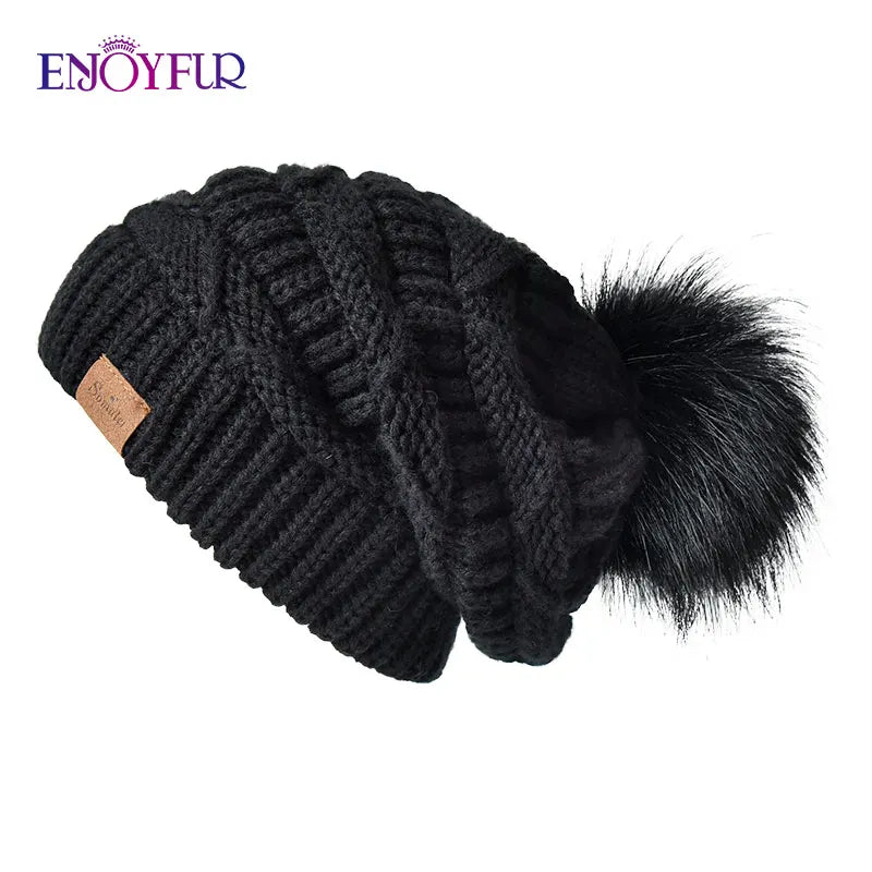 Warm Plush Fur Winter Beanie Hat