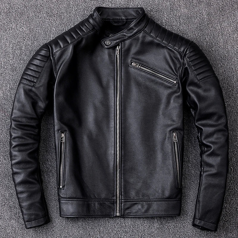 Genuine Real Leather Motorcycle Jacket Vintage Biker Style - OutfitLondon