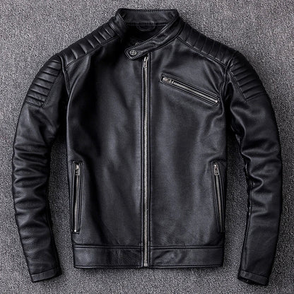 Genuine Real Leather Motorcycle Jacket Vintage Biker Style - OutfitLondon