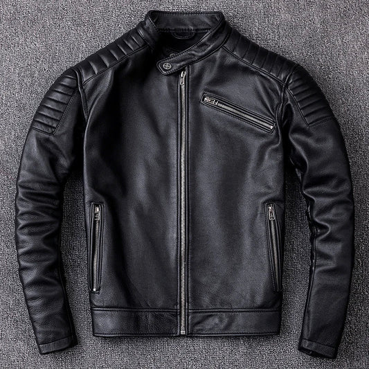 Genuine Real Leather Motorcycle Jacket Vintage Biker Style - OutfitLondon