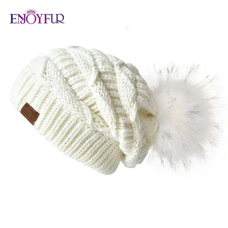Warm Plush Fur Winter Beanie Hat