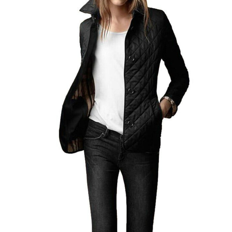 Classic Plaid Women's Coat with Notch Collar