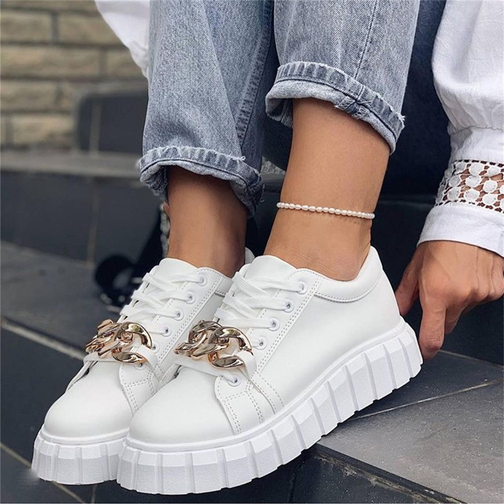 Fashionable Women's Lace Up trainers with Silver Accents - OutfitLondon
