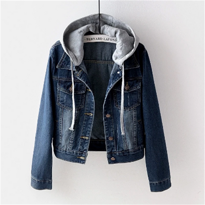 Classic Women's Denim Jacket with Removable Hood