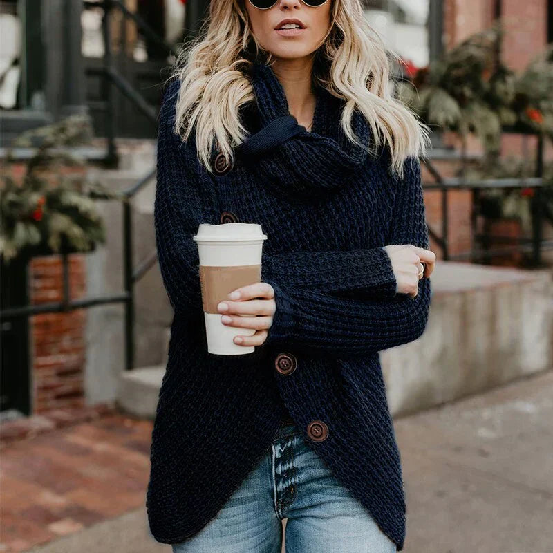 Chic Turtleneck Sweater: Trendy Asymmetric Style