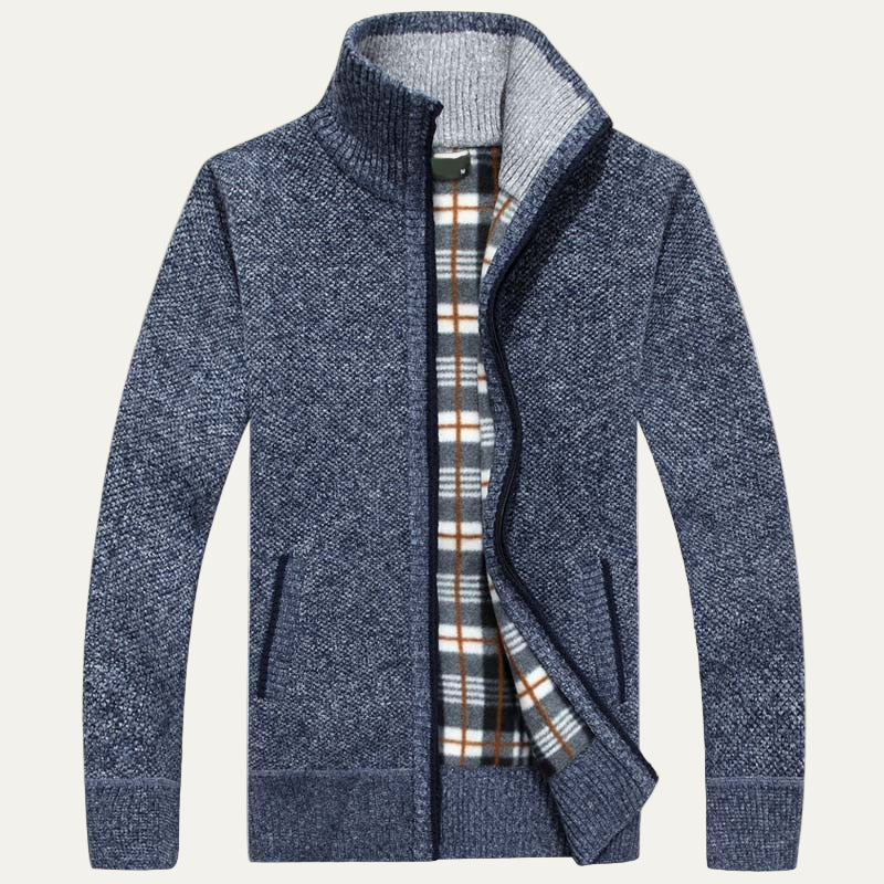 Men's Textured Crew Neck Zip Sweater Jacket