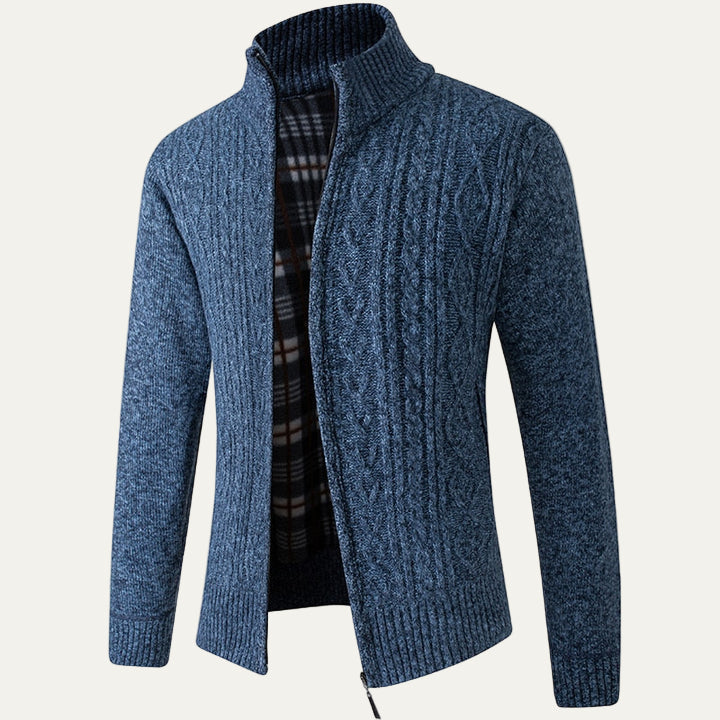 Men's Textured Crew Neck Zip Sweater Jacket