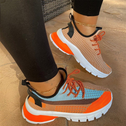 Lightweight Vibrant Ladies Sneakers with Bold Laces - OutfitLondon