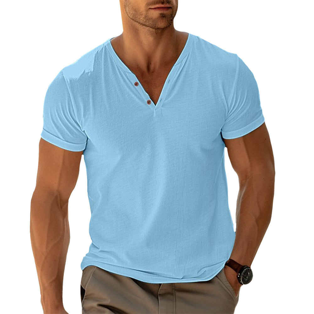 Relaxed Fit Henley Shirt with Button Front Design