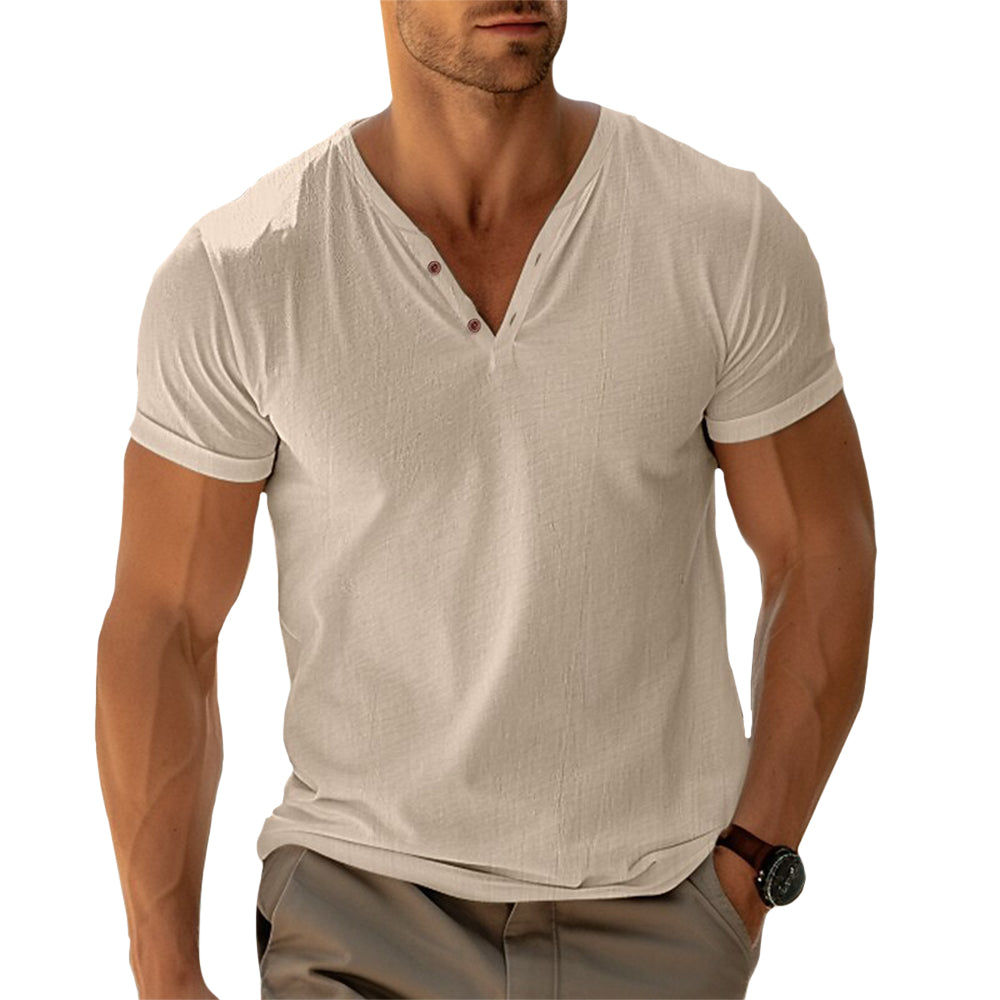 Relaxed Fit Henley Shirt with Button Front Design