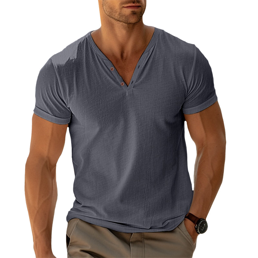 Relaxed Fit Henley Shirt with Button Front Design