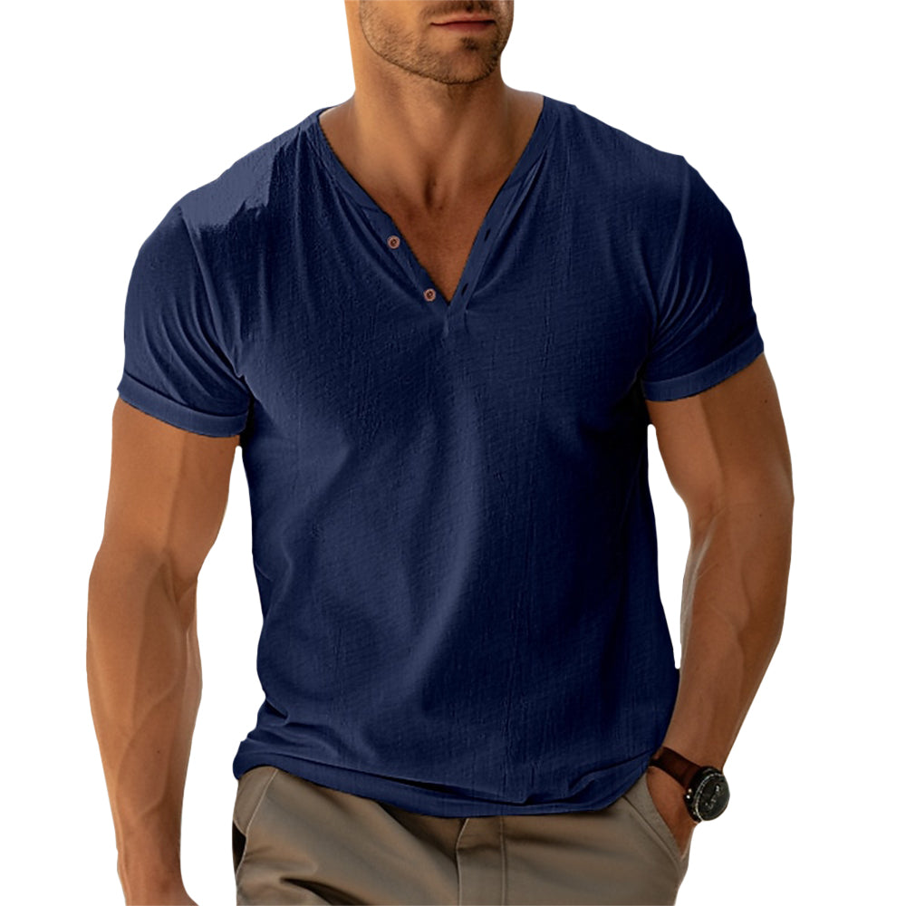 Relaxed Fit Henley Shirt with Button Front Design