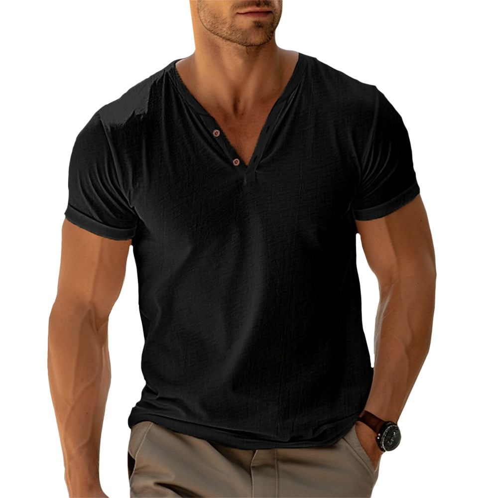 Relaxed Fit Henley Shirt with Button Front Design