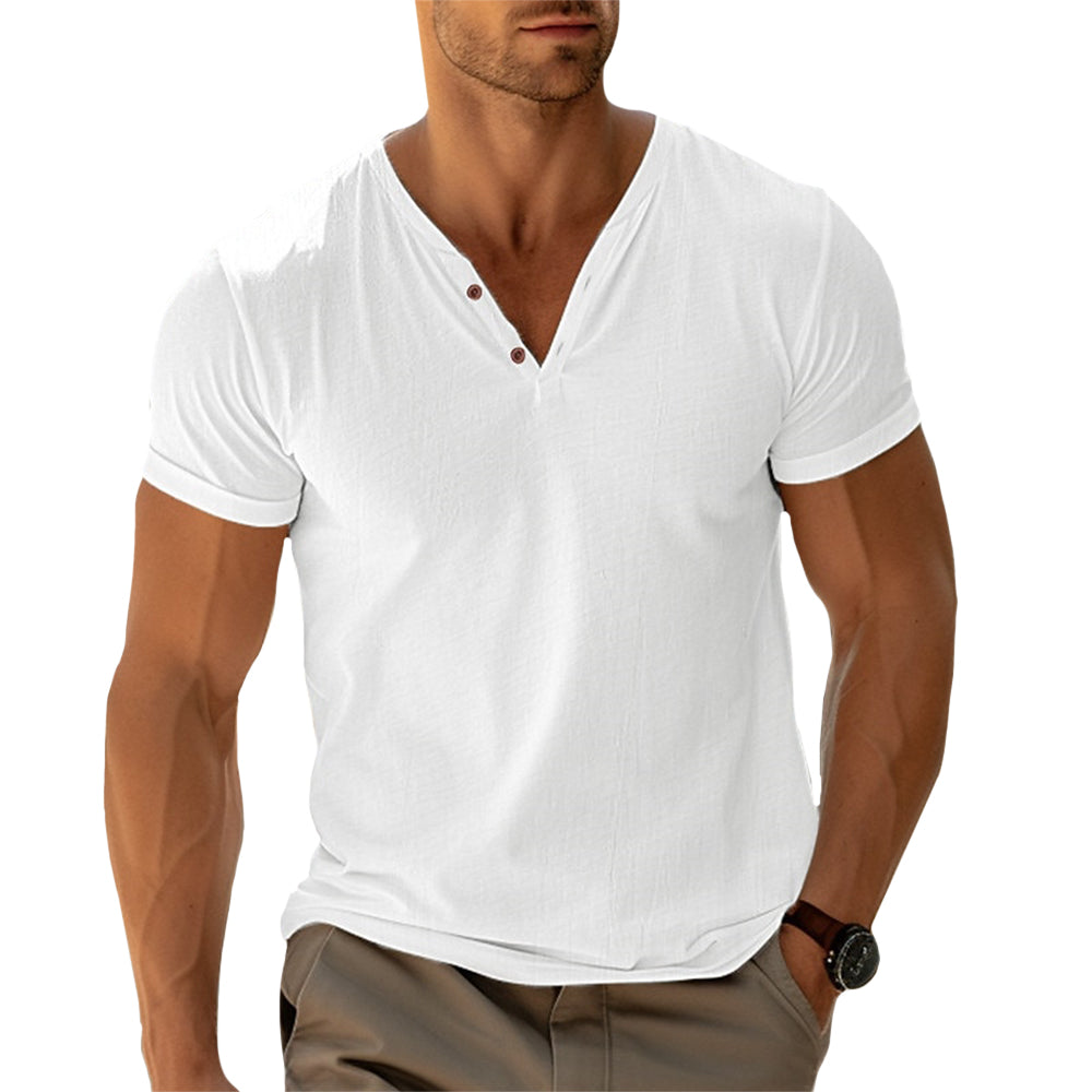 Relaxed Fit Henley Shirt with Button Front Design - OutfitLondon