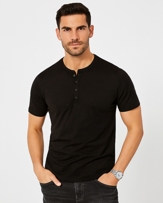 Casual Button Front Henley Tee Shirt - OutfitLondon