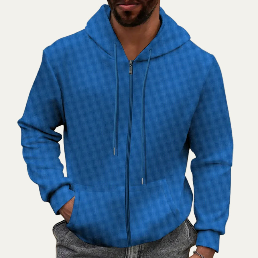 Soft Waffle Knit Men's Full Zip Hooded Sweatshirt