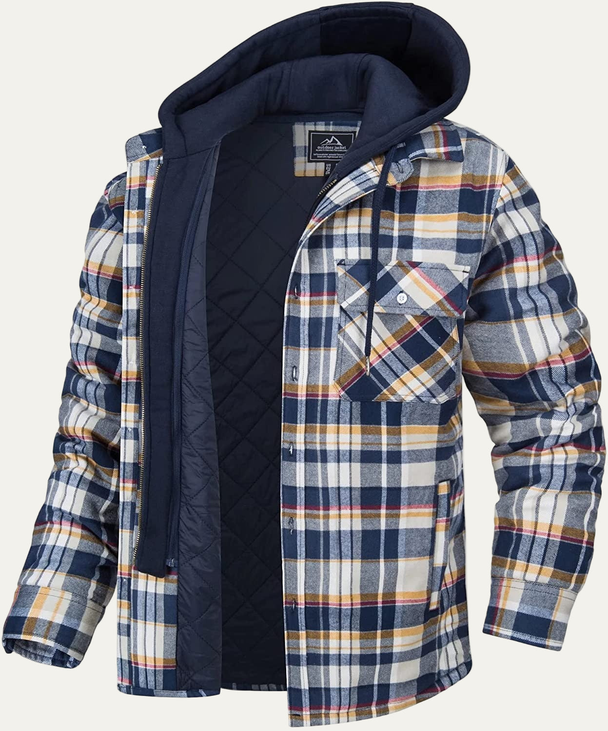 Warm Insulated Hooded Flannel Shirt Jacket - OutfitLondon