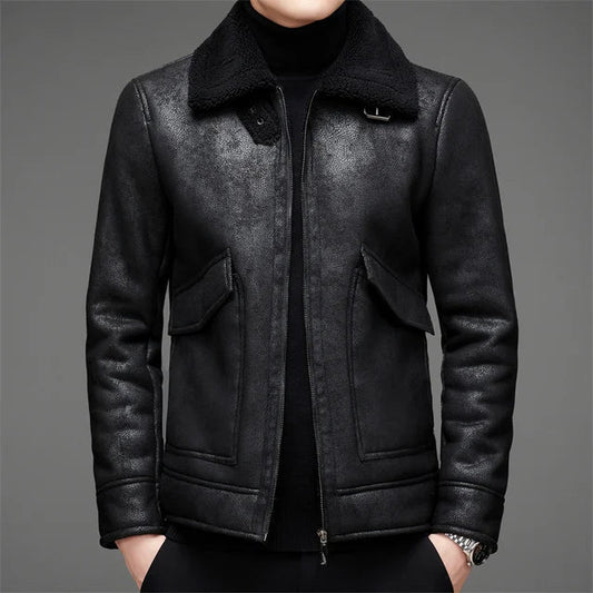 Stylish Men's Synthetic Leather Jacket with Slim Fit - OutfitLondon