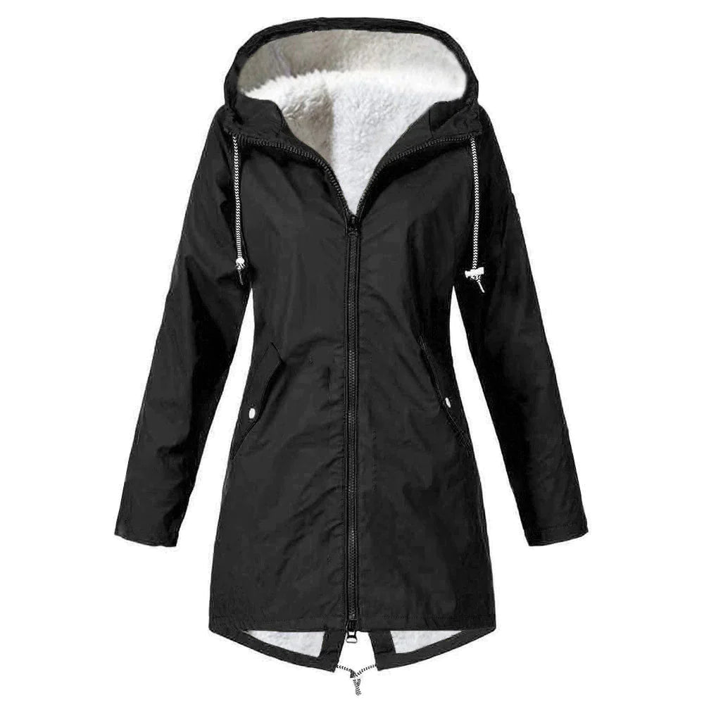 Warm Insulated Ladies Waterproof Coat With Hood - OutfitLondon
