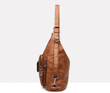 Practical Multi Pocket Leather Tote Bag